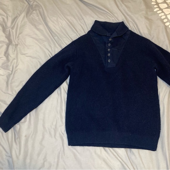 Schott NYC 100% Wool Navy Sweater Quarter Button size Large - Picture 7 of 12